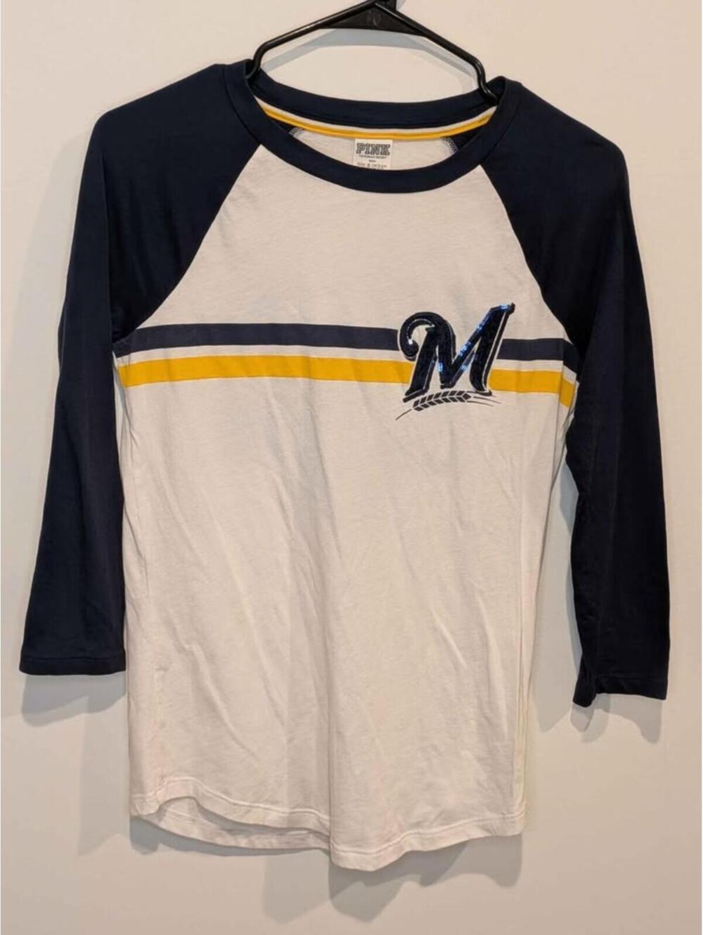 PINK Victoria's Secret 5th & Ocean Milwaukee Brewers Raglan Tee XS Womens Shirt